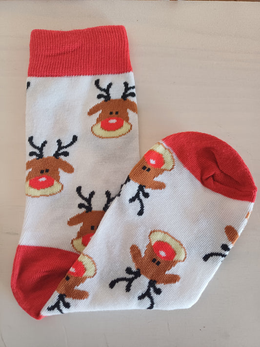 Christmas Socks - White with Rudolf Red Nose Reindeer (35 - 39)