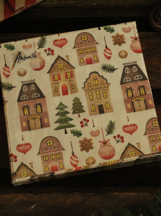 Christmas Serviettes - Pink Candy Gingerbread House