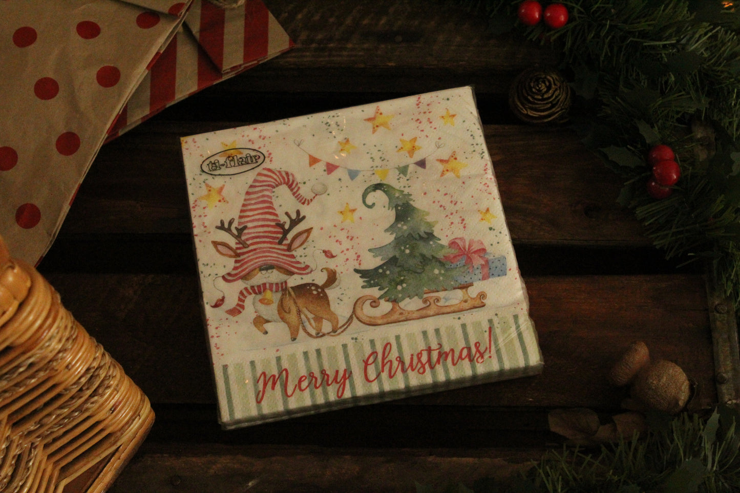 Christmas Serviettes - Gnomes Reindeer