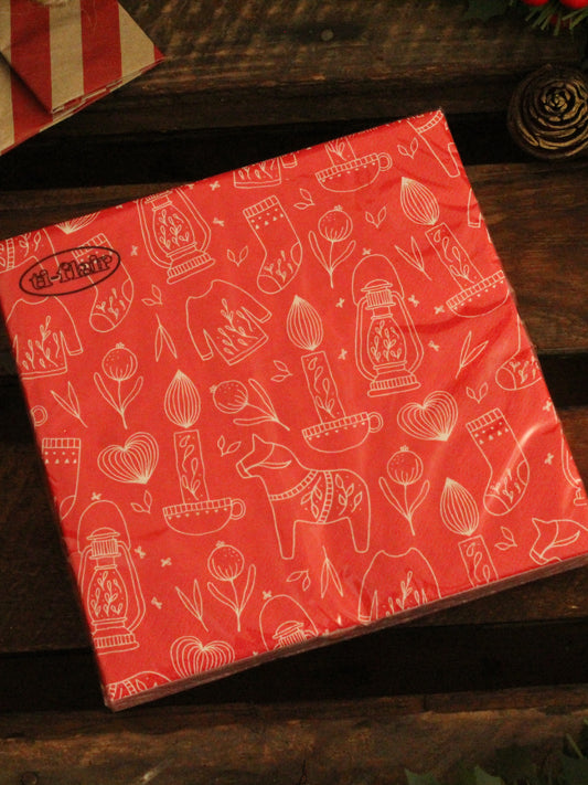 Christmas Serviettes - Red with Nordic Pattern