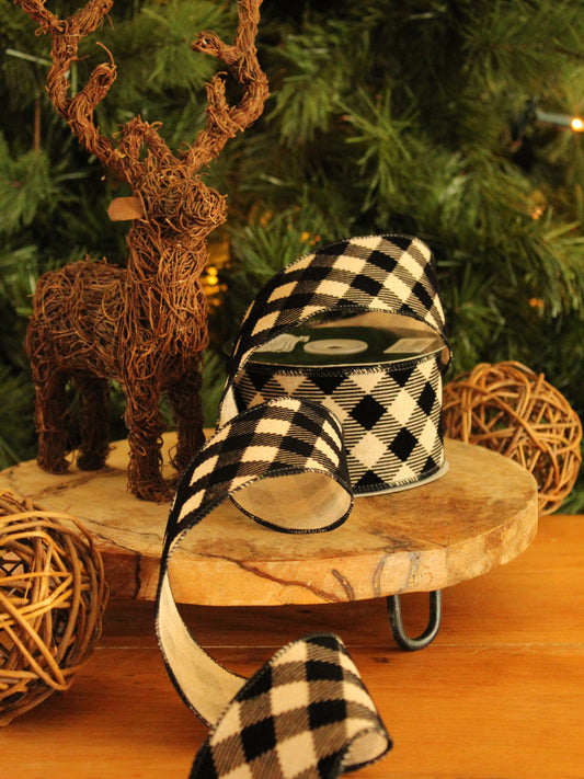 Christmas Ribbon - Cream & Black