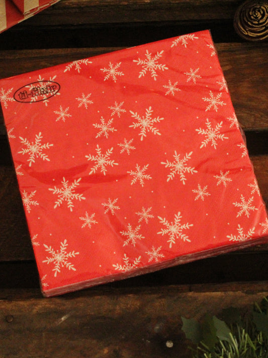 Christmas Serviettes - Red with Snowflakes