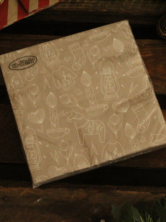 Christmas Serviettes - Natural with Nordic Pattern