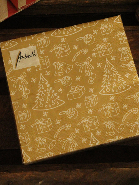 Christmas Serviettes - Gold with Nordic Pattern