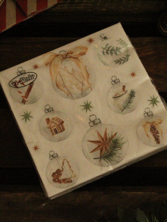 Christmas Serviettes - Natural Baubles