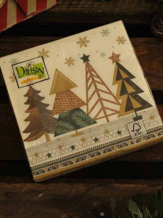 Christmas Serviettes - Natural Green Trees