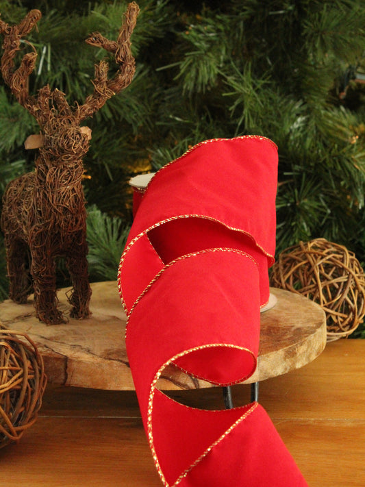 Christmas Ribbon - Red Velvet with Gold Edge