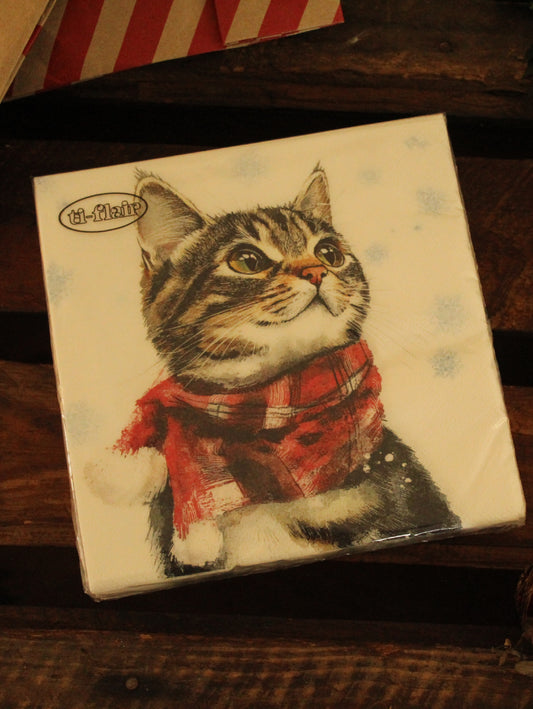 Christmas Serviettes - Cat White