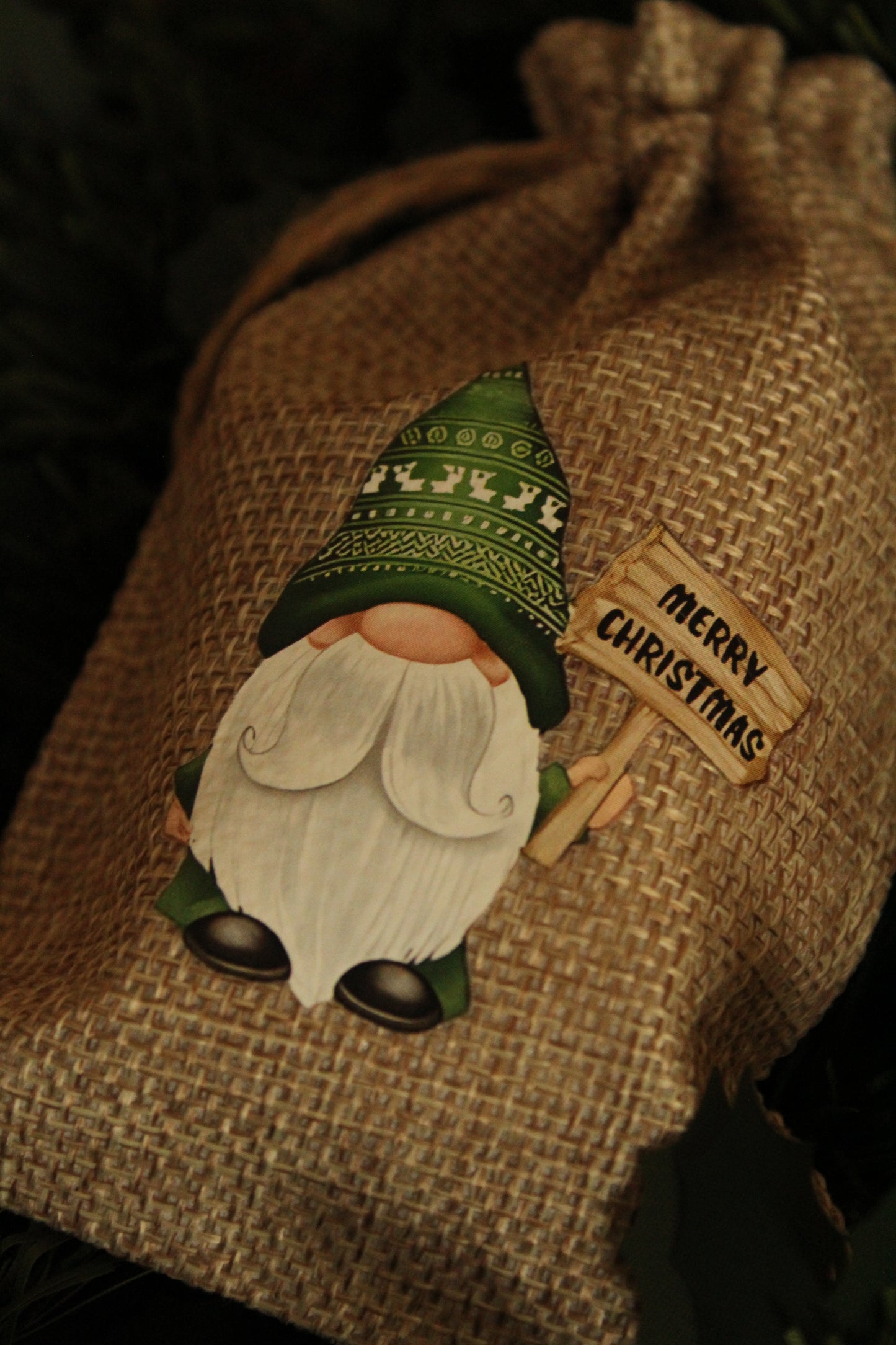 Christmas Wrapping - Hessian gift bag Gnomes (10 x 15) *Diff Styles