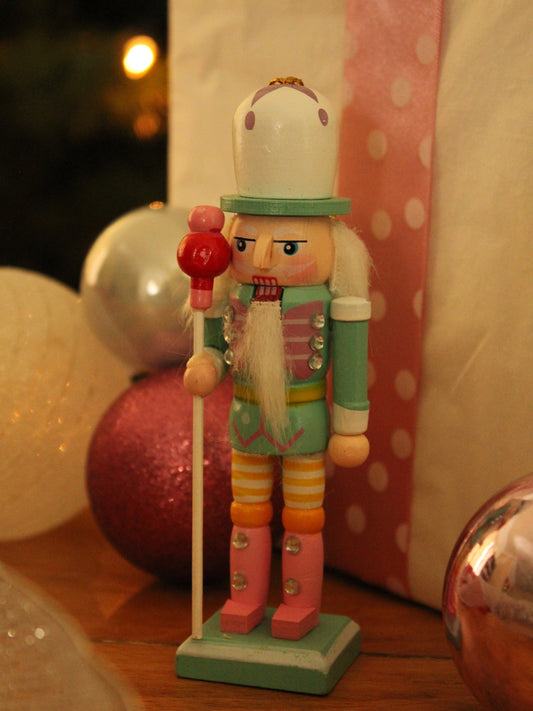 Christmas Nutcracker Ornament - Pastel - Candy Stick and Red