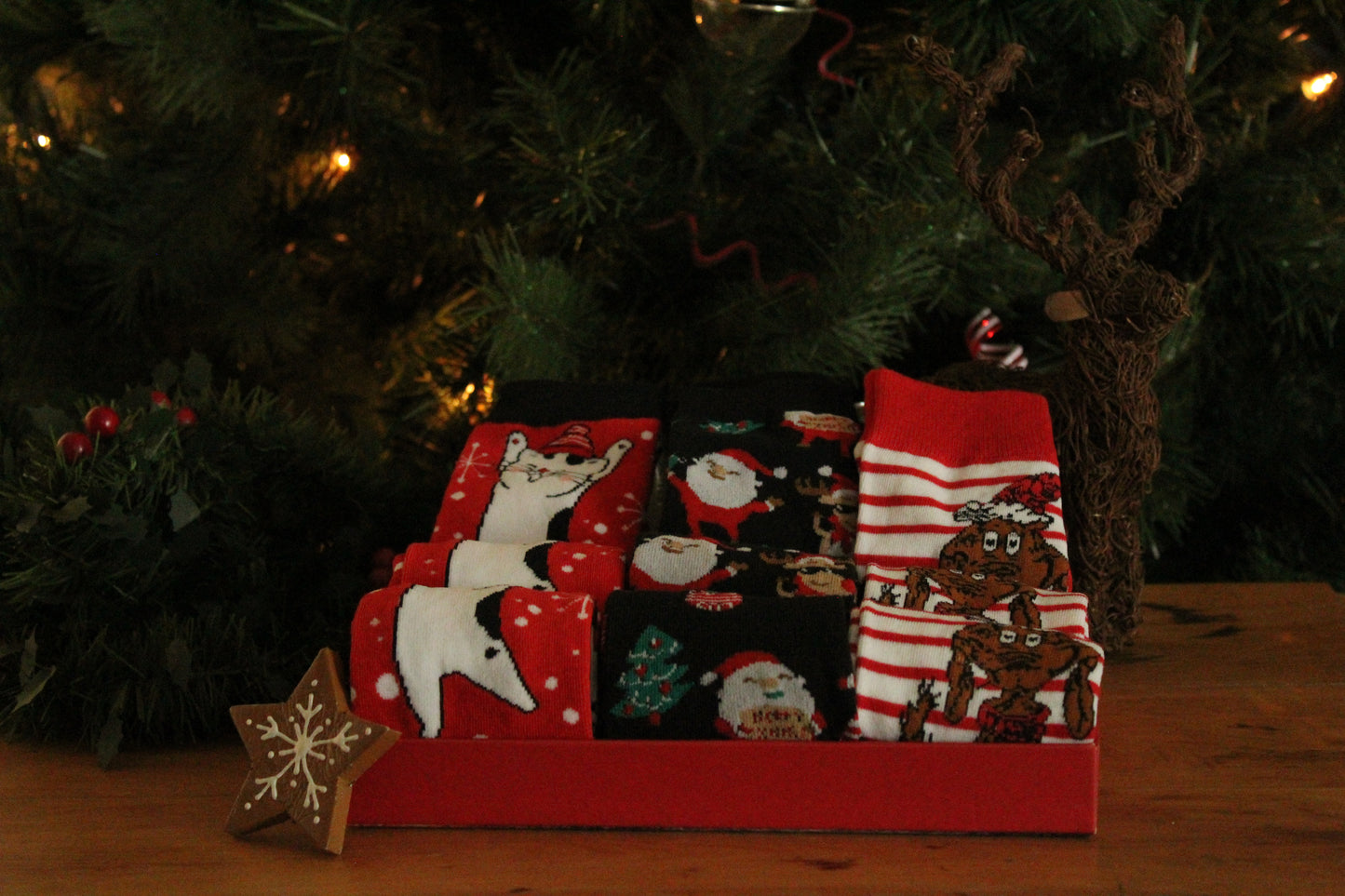 Christmas Socks - Cats on red (42 - 45)