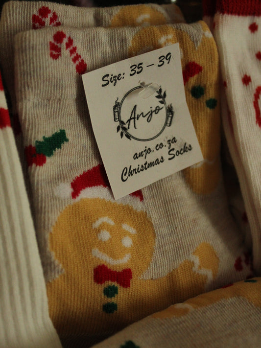 Christmas Socks - Gingerbread man Grey (35 - 39)
