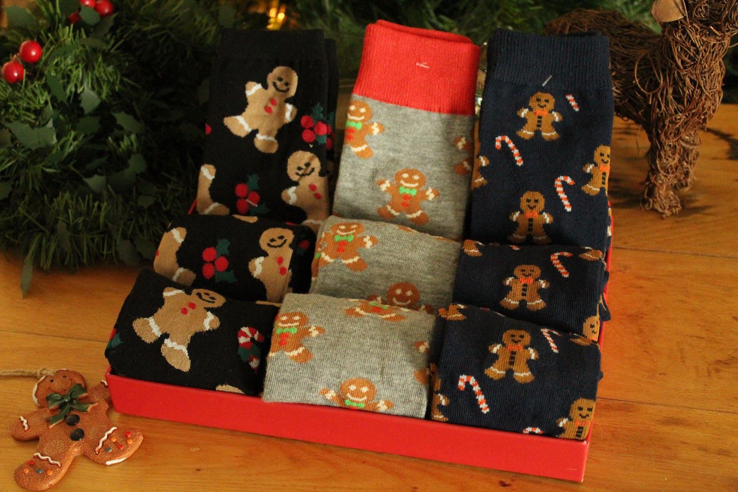Christmas Socks - Gingerbread man Black (35 - 39)