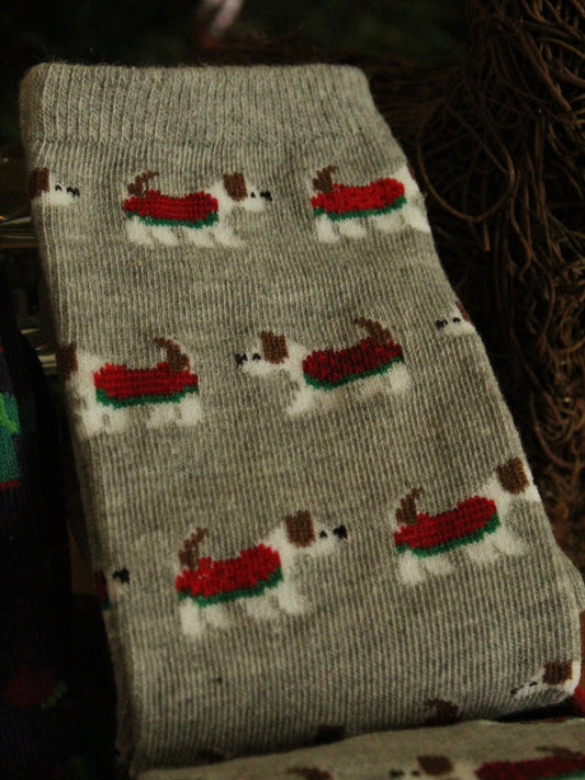 Christmas Kids Socks - Grey with Dogs (28 - 30)