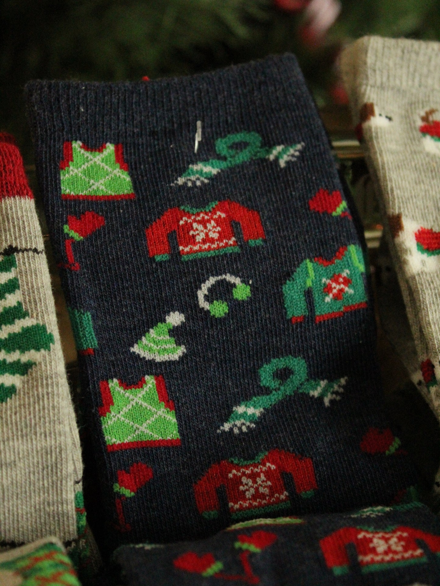 Christmas Kids Socks - Blue with Mittens (28 - 30)