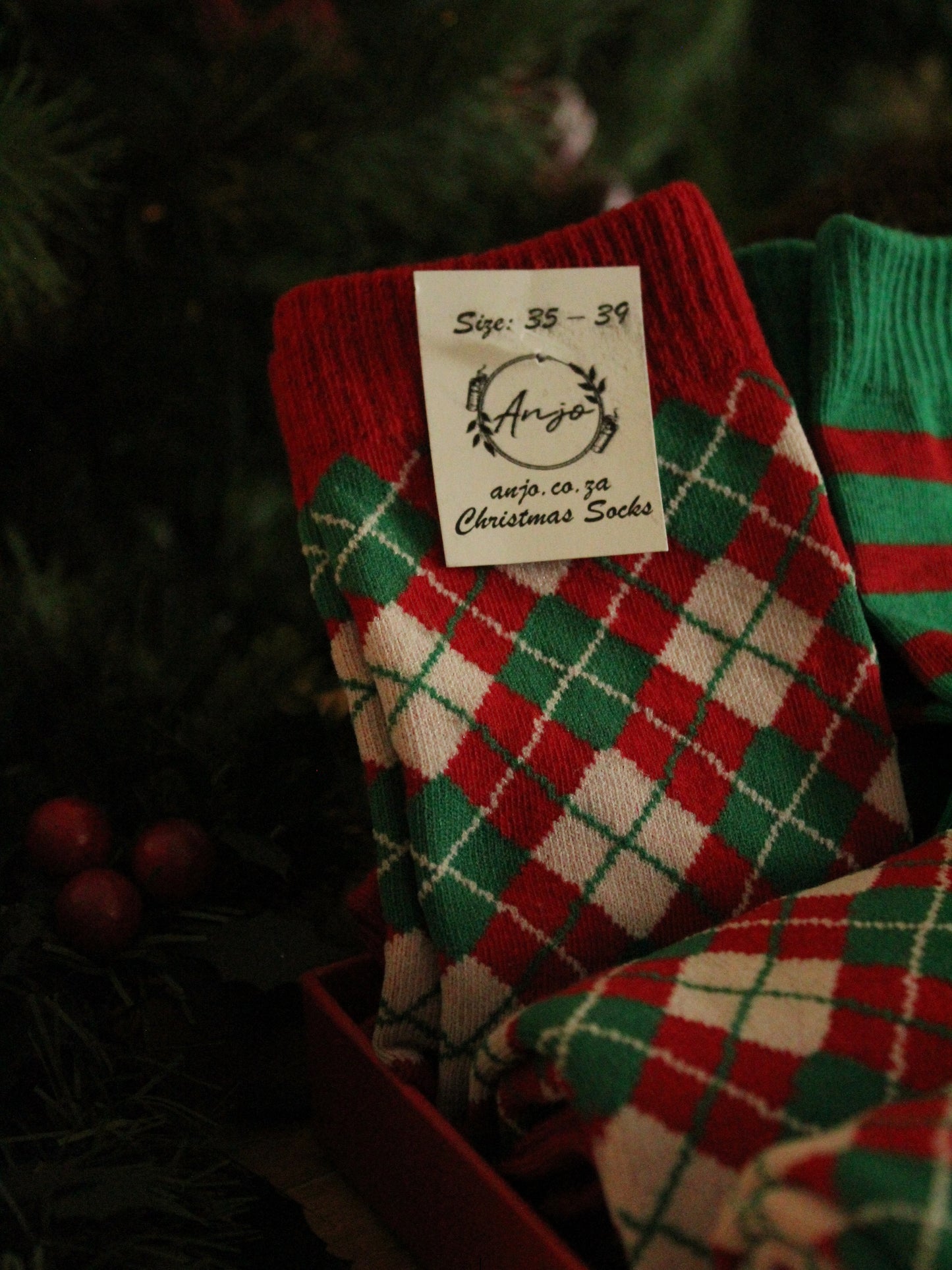 Christmas Socks - Red and green tartan (35 - 39)