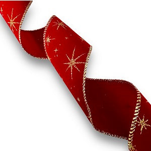 Christmas Ribbon - Red velvet & Golden stars