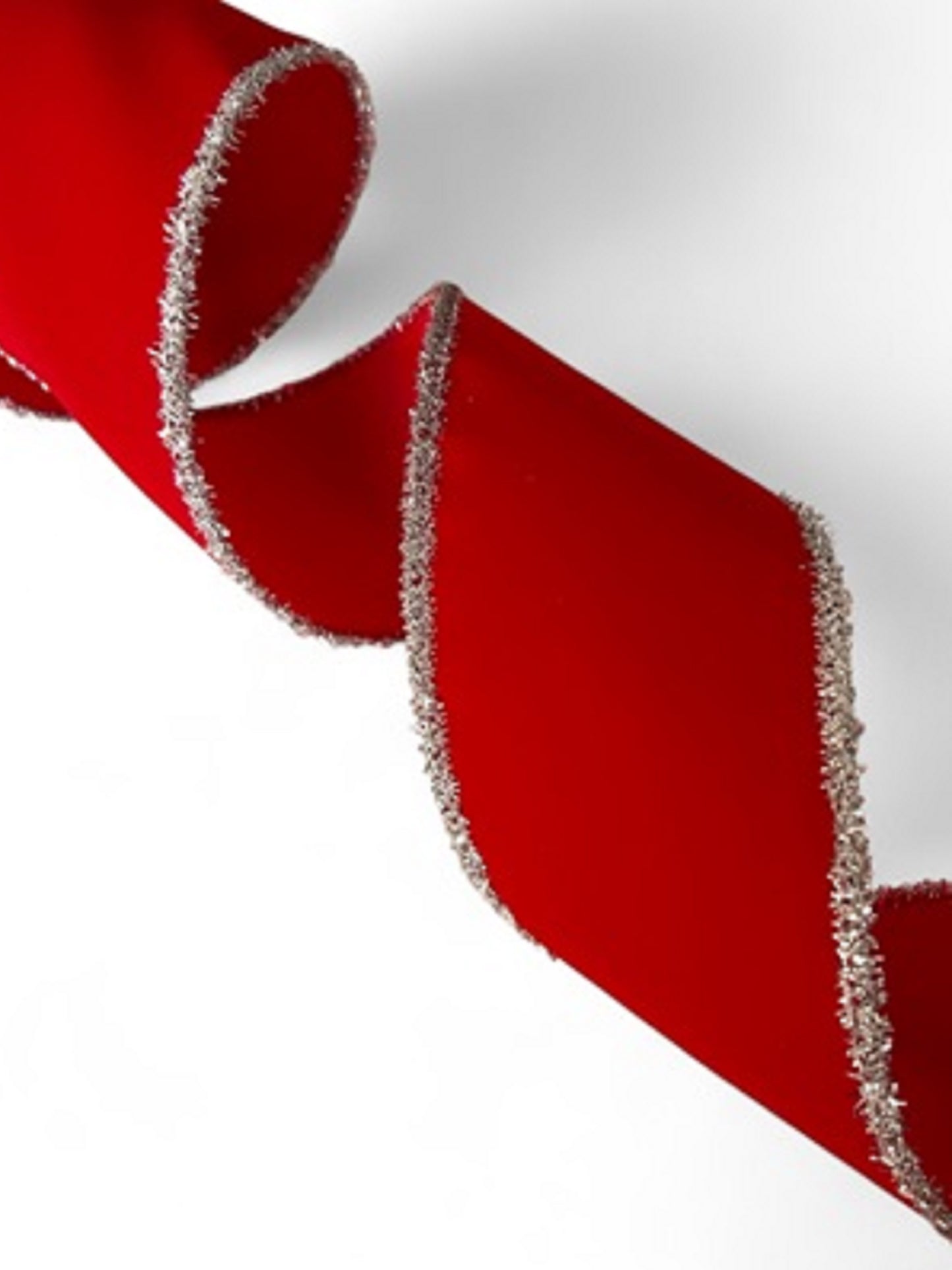 Christmas Ribbon - Velvet Red Silver Sparkle Edge