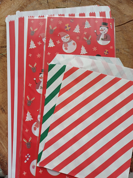 Christmas Wrapping Paper gift bag Set (6) - red and white stipe red