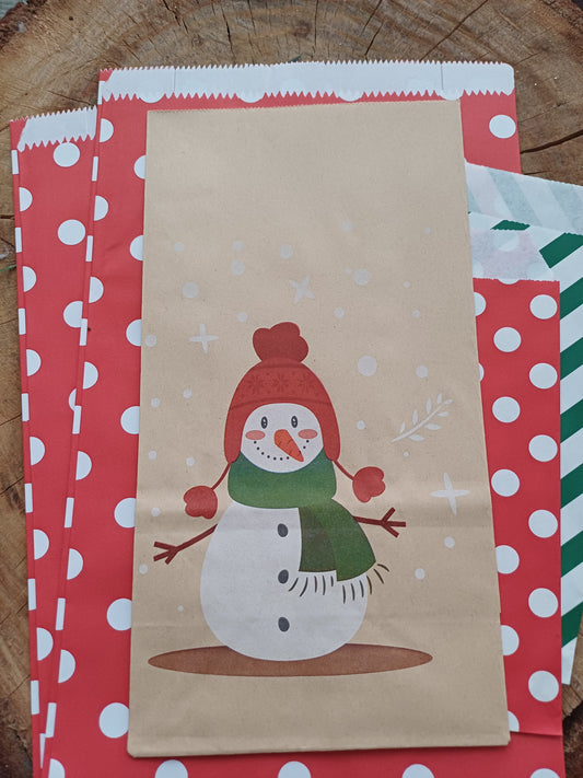 Christmas Wrapping Paper gift bag Set (5) - red and white dot brown Santa