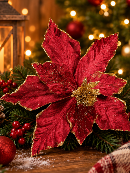 Poinsettia - Gold glitter and Red 26cm
