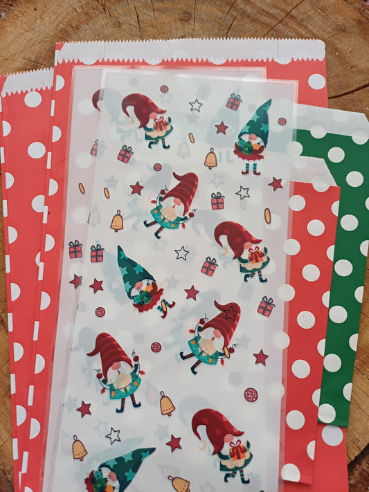 Christmas Wrapping Paper gift bag Set (6) - red and white dot white