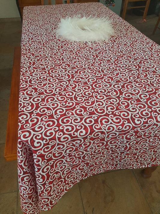 Tablecloth - Red and White Curls 2300 x 1500