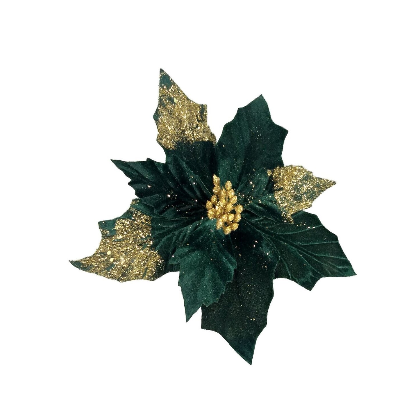 Poinsettia - Gold glitter and Emerald 26cm