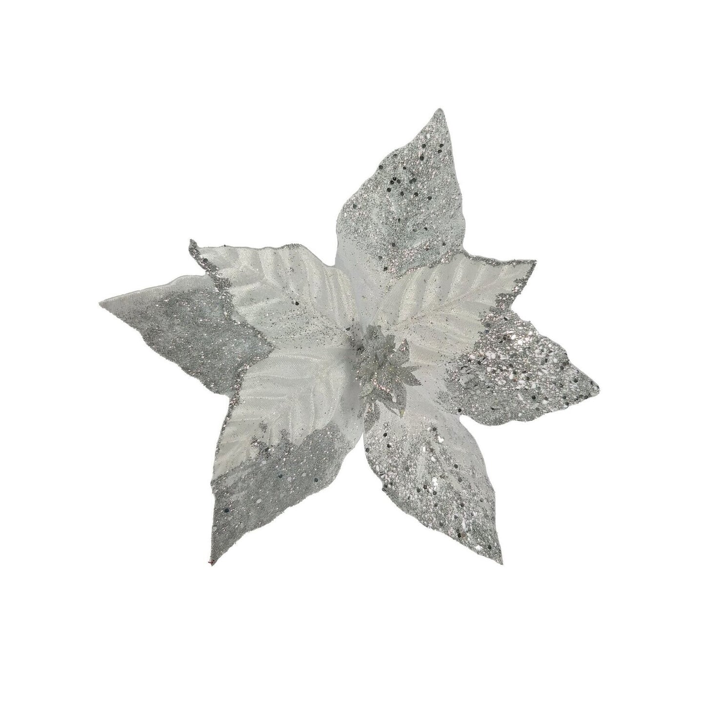 Poinsettia - Silver glitter and White 26cm