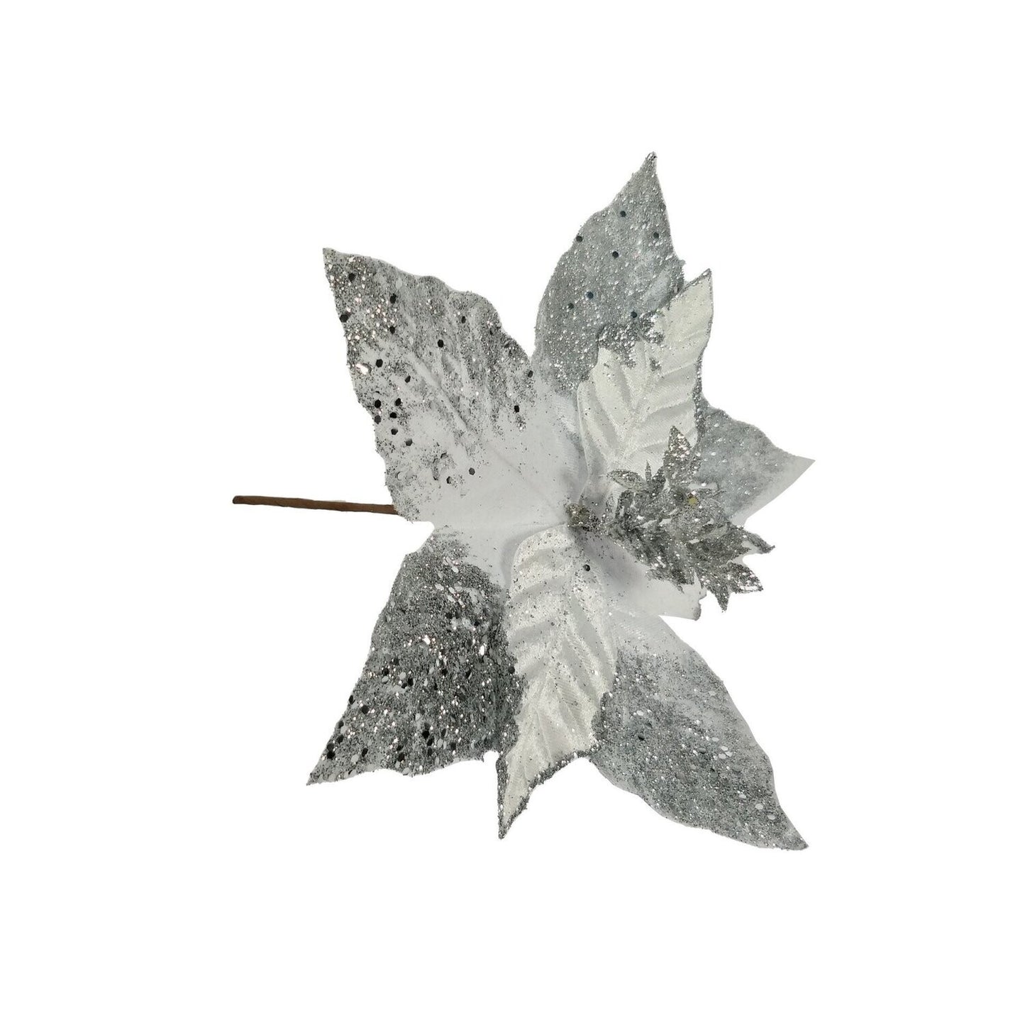 Poinsettia - Silver glitter and White 26cm