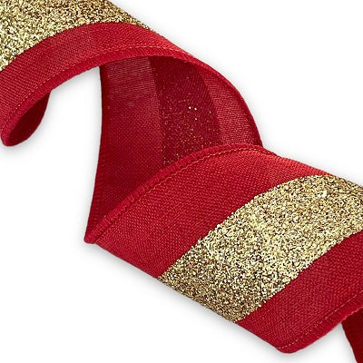 Christmas Ribbon - Red & Gold Linen